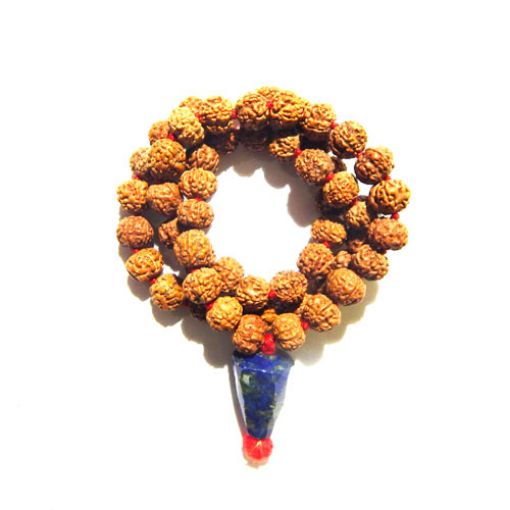 Rudraksha Mala with Lapis Pendant