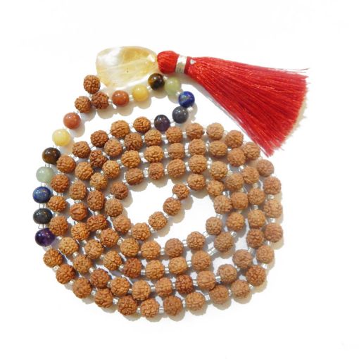Rudraksha Mala with Citrine Faceted Tumble Pendant