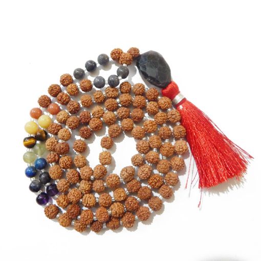 Rudraksha Mala with Sodalite Faceted Tumble Pendant