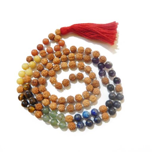 7 Chakra Rudraksha Mala with 7 Chakra Gemstone Beads