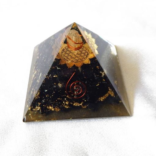 Picture of Orgone/Orgonite Pyramid : Black Tourmaline with Flower of Life and  Energy Generator